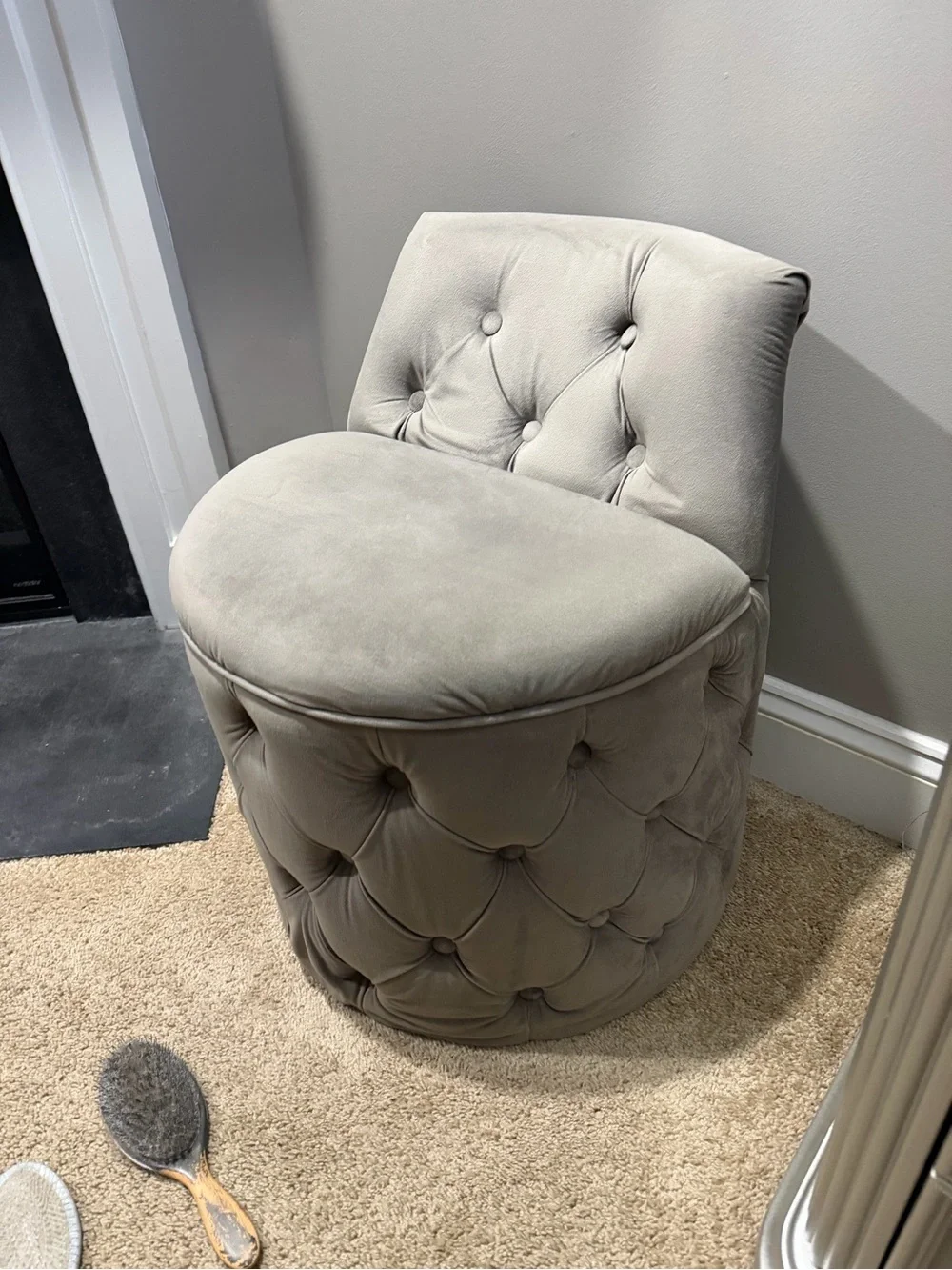 Plush Tufted Accent Stool - Gray